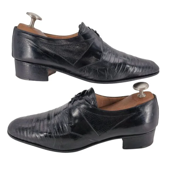 Vintage Mauri Exotic Genuine Teju Lizard Mens Size 12M Black Leather Italy Shoes - Picture 5 of 10